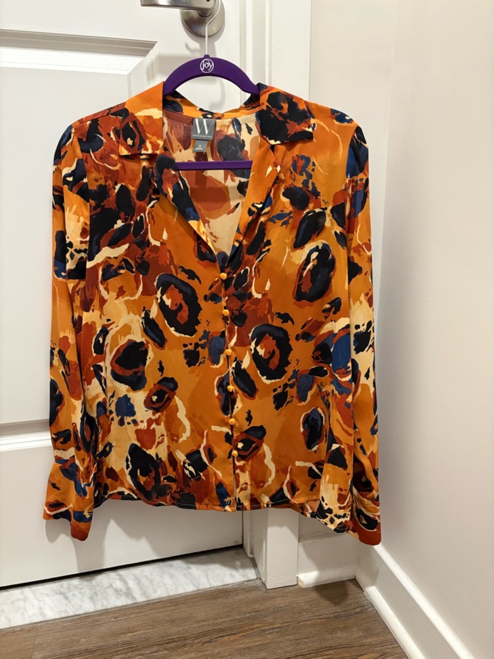 Worthington Rust & Orange Abstract Button-Down Print Blouse